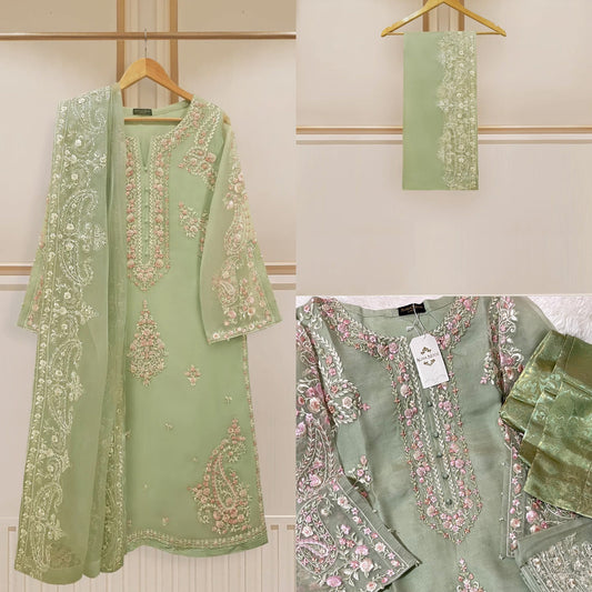Agha Noor 3 Piece - Organza Embroidered Suit