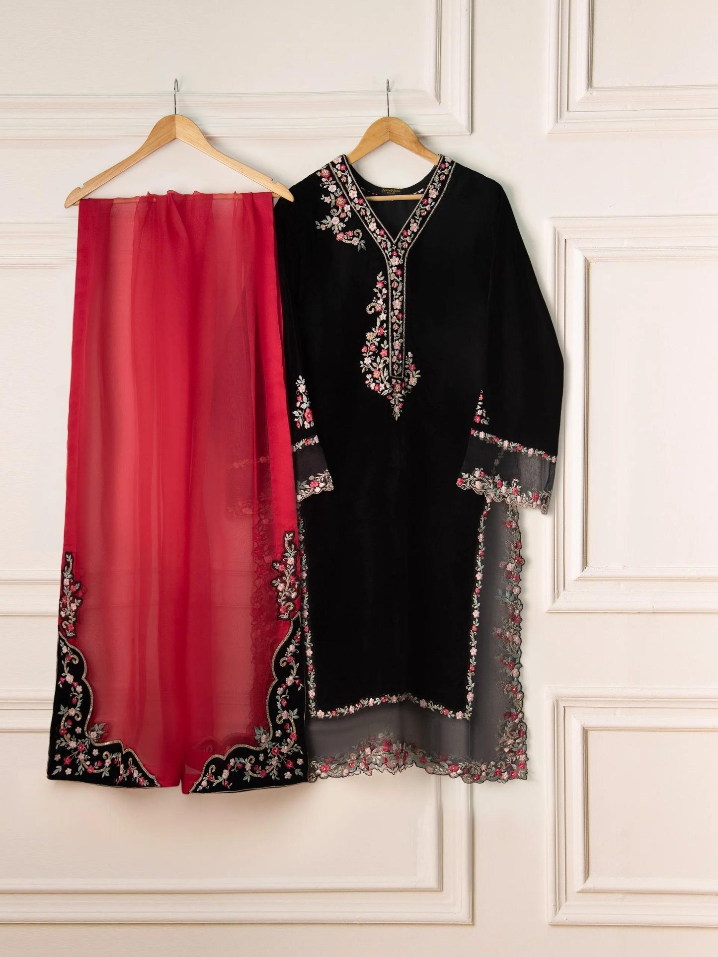 Agha Noor Velvet Embroidered Dress