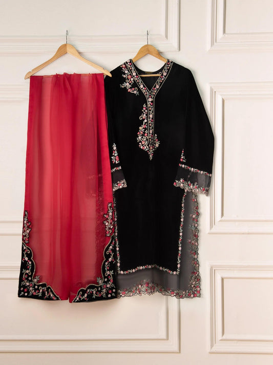 Agha Noor Velvet Embroidered Dress