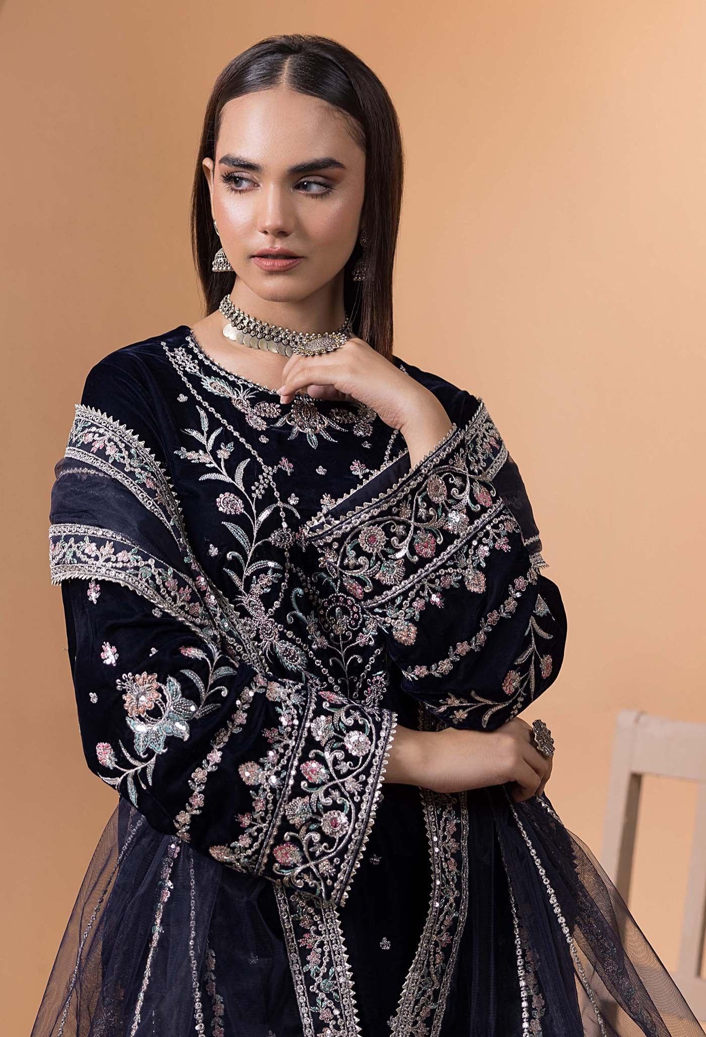 Velvet 3 Piece Embroidered Dress Pakistani Indian Designer Ready To Wear