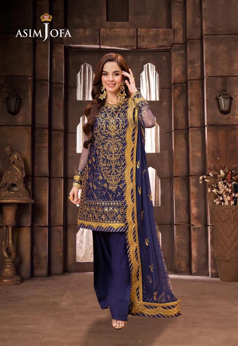 Asim Jofa Original Net Embroidered Dress Pakistani Designer Wear